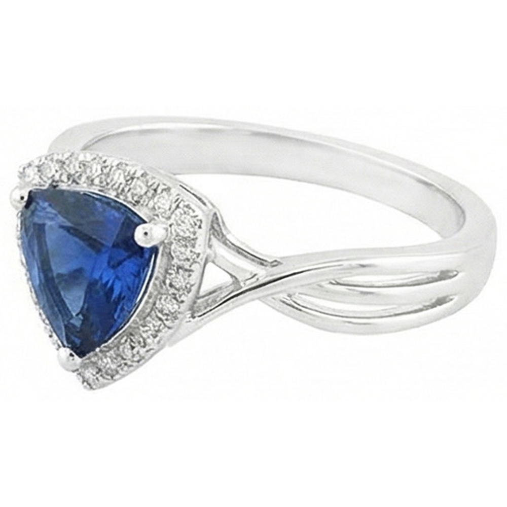Halo Trillion Sapphire Ring Split Shank Natural Earth Mined Diamond ( Not Lab Grown )s 2.50 Carats Gold 14K