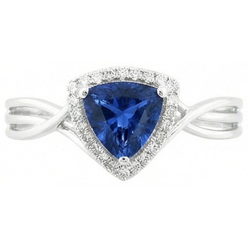 Halo Trillion Sapphire Ring Split Shank Natural Earth Mined Diamond ( Not Lab Grown )s 2.50 Carats Gold 14K