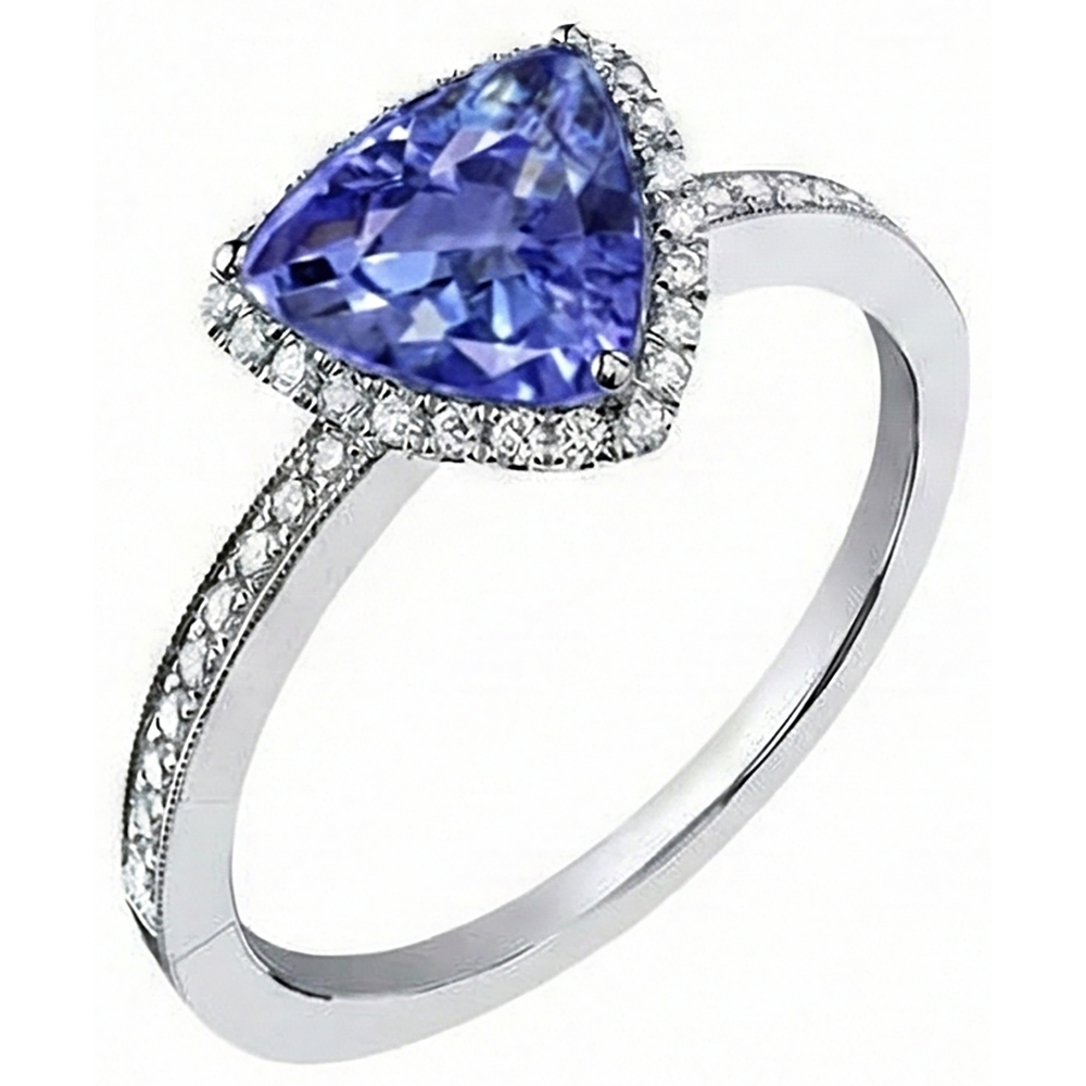 Halo Trillion Tanzanite AAA And Round Natural Earth Mined Diamond ( Not Lab Grown ) s Ring 4 Carats