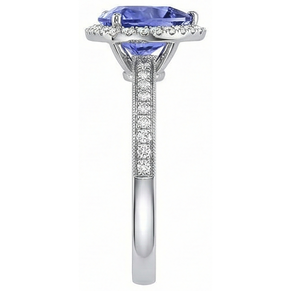 Halo Trillion Tanzanite AAA And Round Natural Earth Mined Diamond ( Not Lab Grown ) s Ring 4 Carats