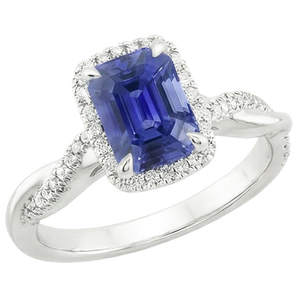 Halo Twist Ring Style Emerald Ceylon Sapphire & Natural Earth Mined Diamond ( Not Lab Grown )s 4.25 Carats