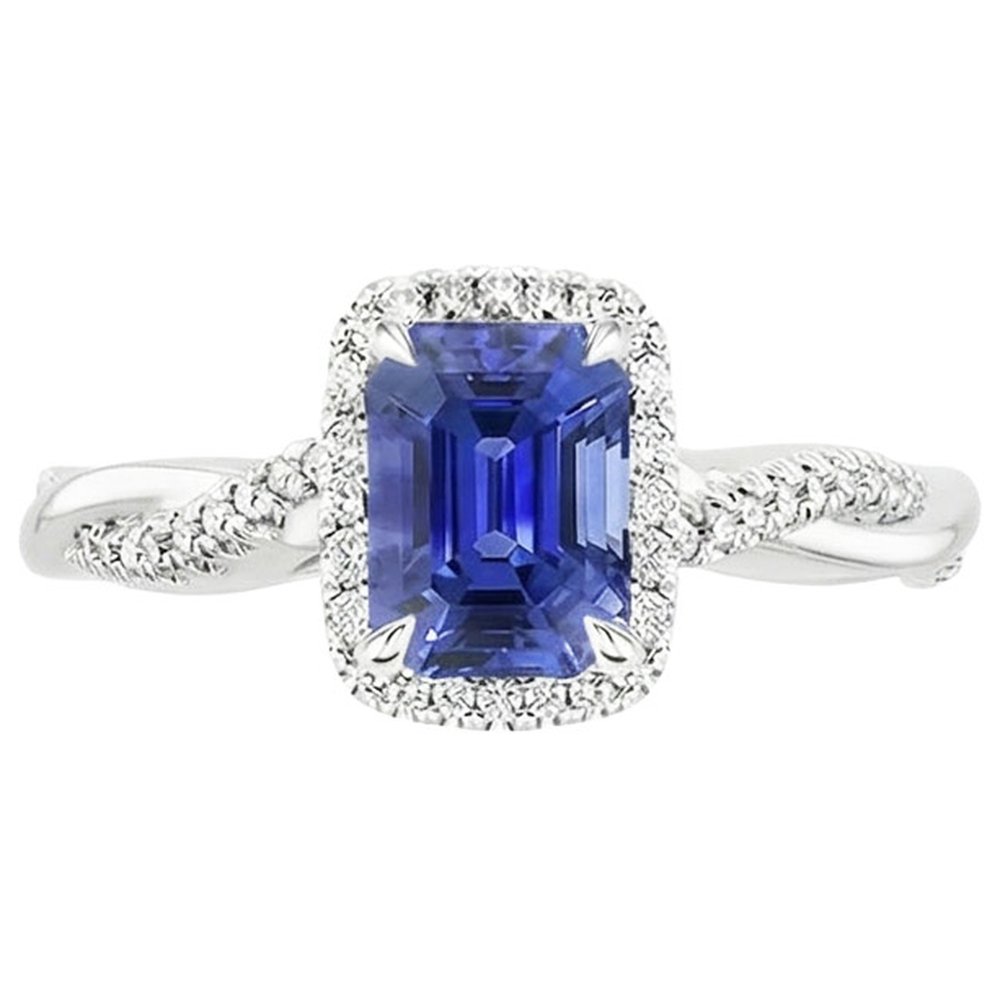 Halo Twist Ring Style Emerald Ceylon Sapphire & Natural Earth Mined Diamond ( Not Lab Grown )s 4.25 Carats
