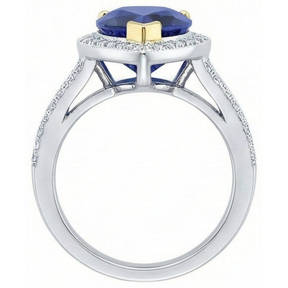 natural round sapphire 4.50ct ring on white background