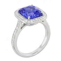 Halo Wedding Ring Radiant Blue Sapphire 3.50 Carats Natural Earth Mined Diamond ( Not Lab Grown ) Accents
