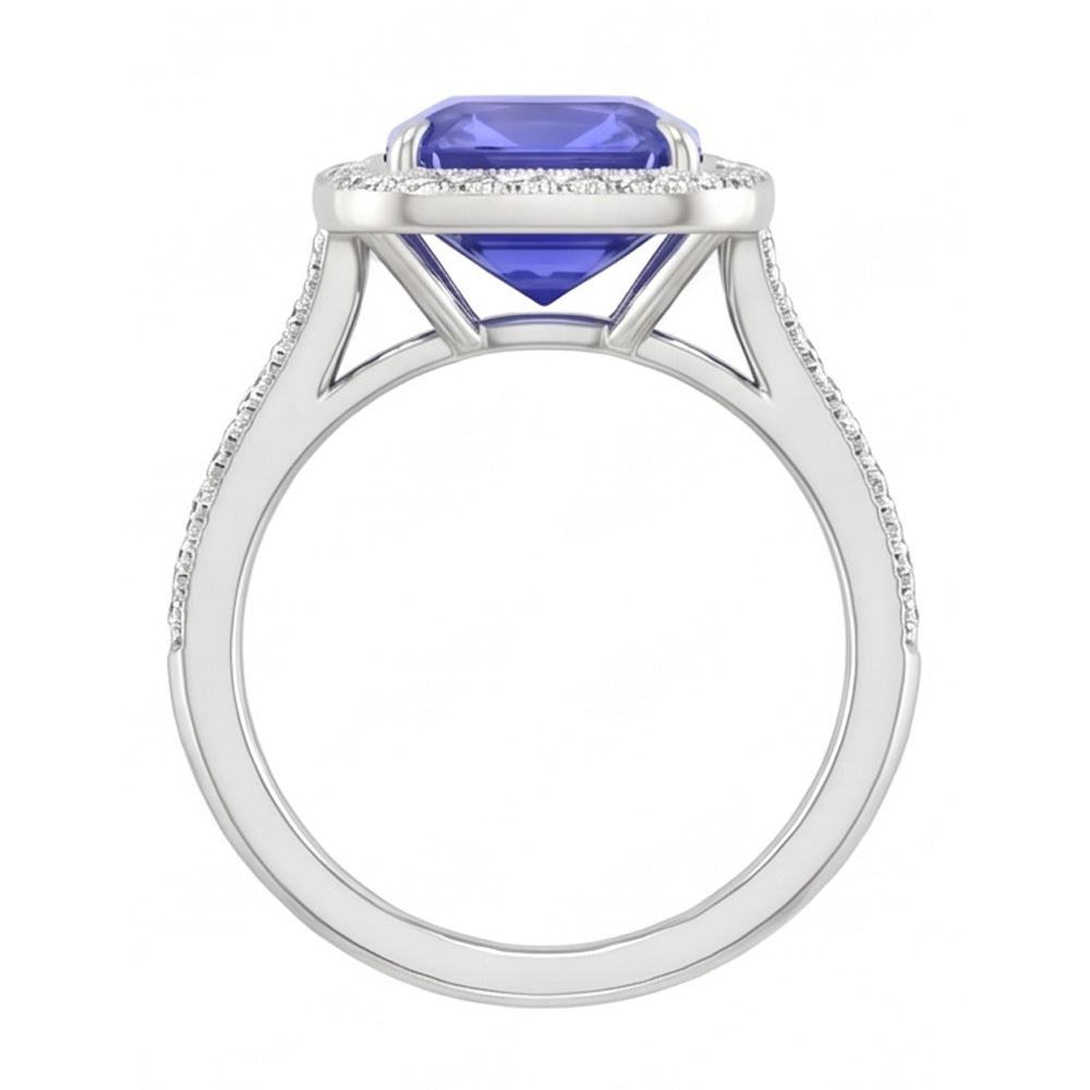 Halo Wedding Ring Radiant Blue Sapphire 3.50 Carats Natural Earth Mined Diamond ( Not Lab Grown ) Accents