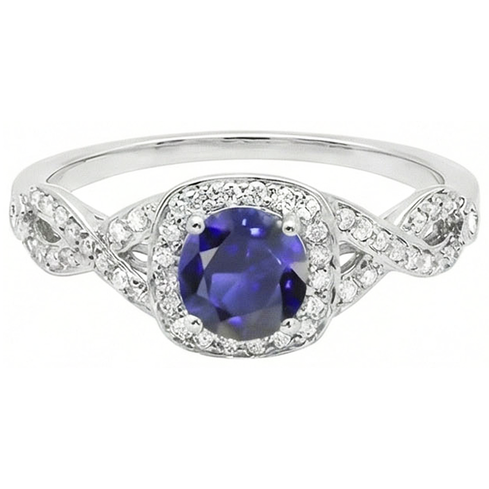 Halo Wedding Ring Round Sapphire Twisted Shank Natural Earth Mined Diamond ( Not Lab Grown )s 2.50 Carats