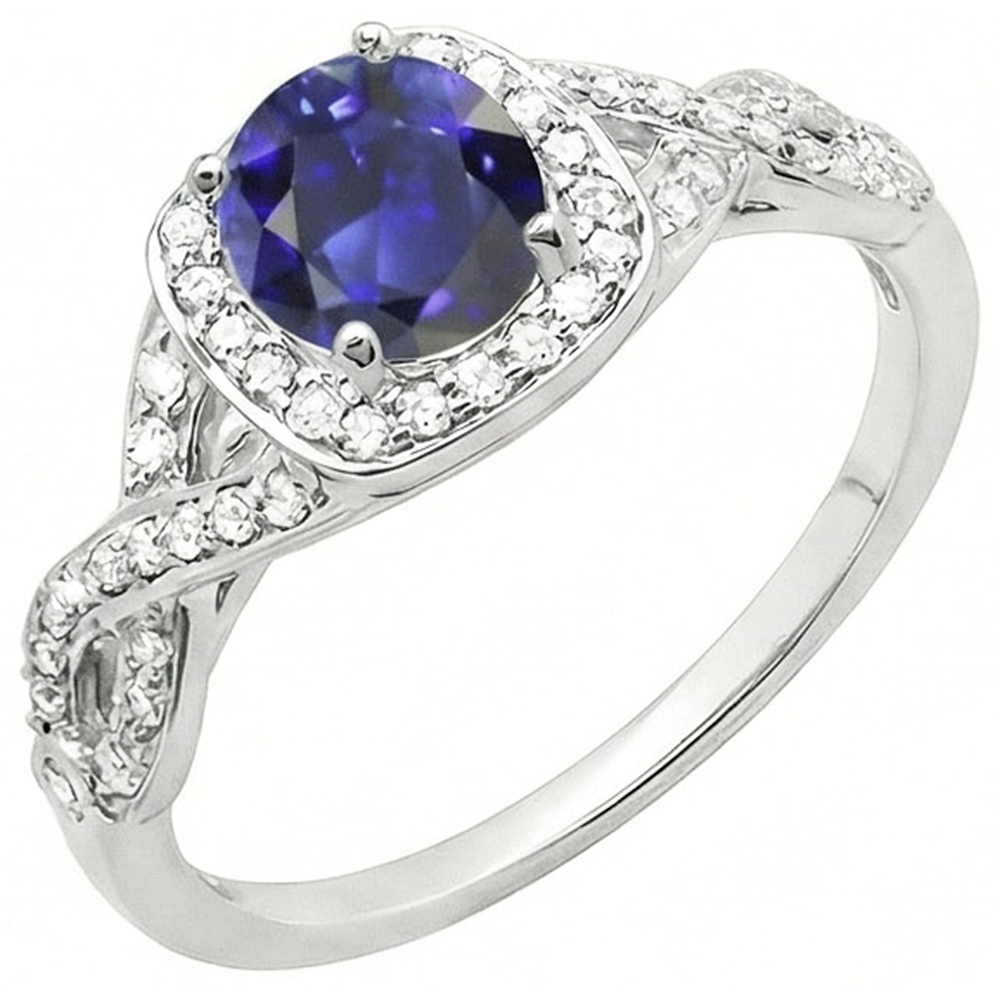Halo Wedding Ring Round Sapphire Twisted Shank Natural Earth Mined Diamond ( Not Lab Grown )s 2.50 Carats