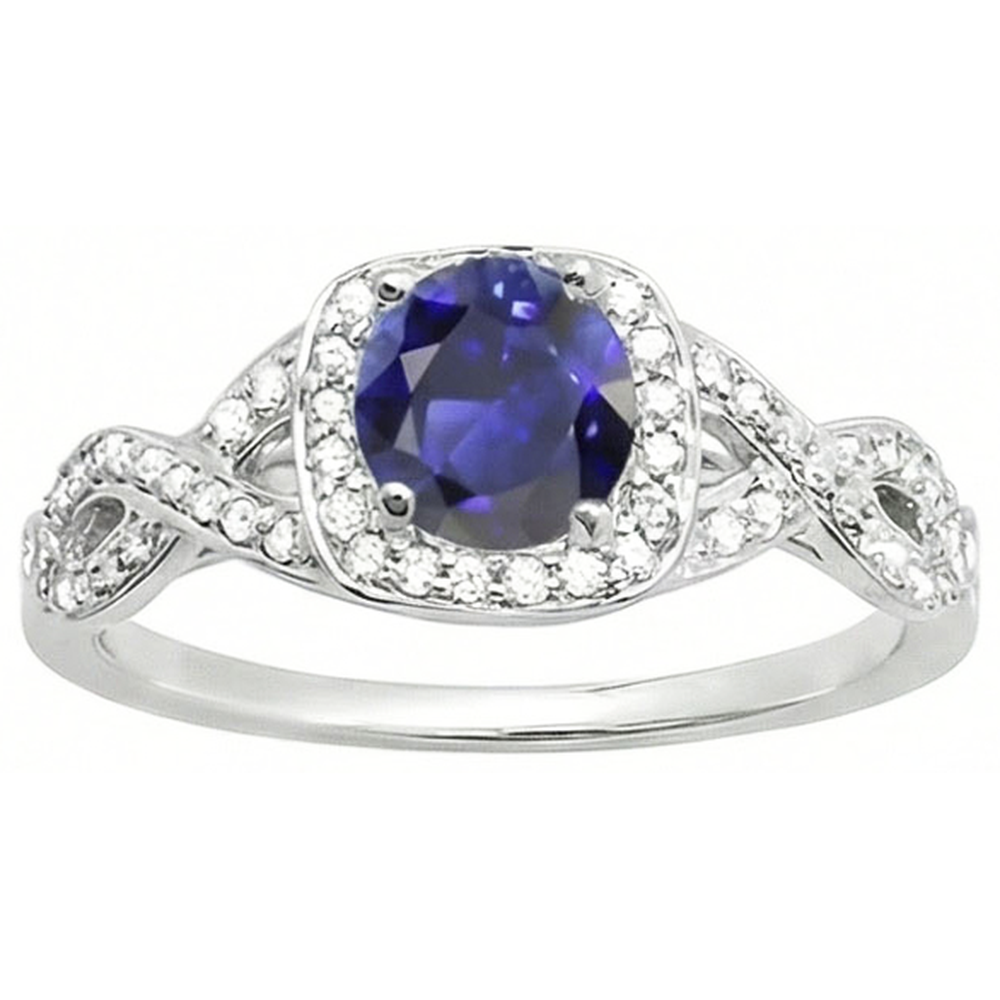 Halo Wedding Ring Round Sapphire Twisted Shank Natural Earth Mined Diamond ( Not Lab Grown )s 2.50 Carats