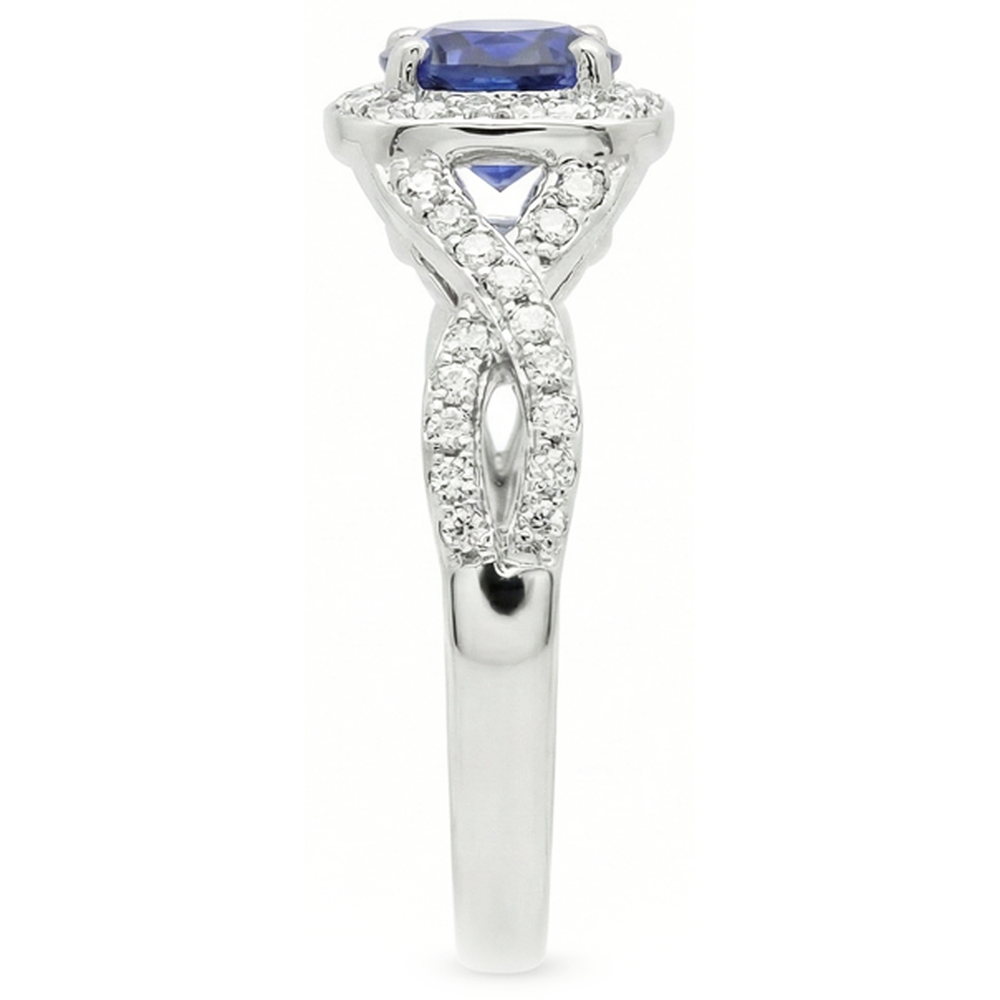 Halo Wedding Ring Round Sapphire Twisted Shank Natural Earth Mined Diamond ( Not Lab Grown )s 2.50 Carats