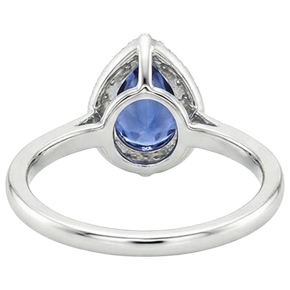 Halo White Gold Ring Pear Blue Sapphire & Natural Earth Mined Diamond ( Not Lab Grown )s 4 Carats