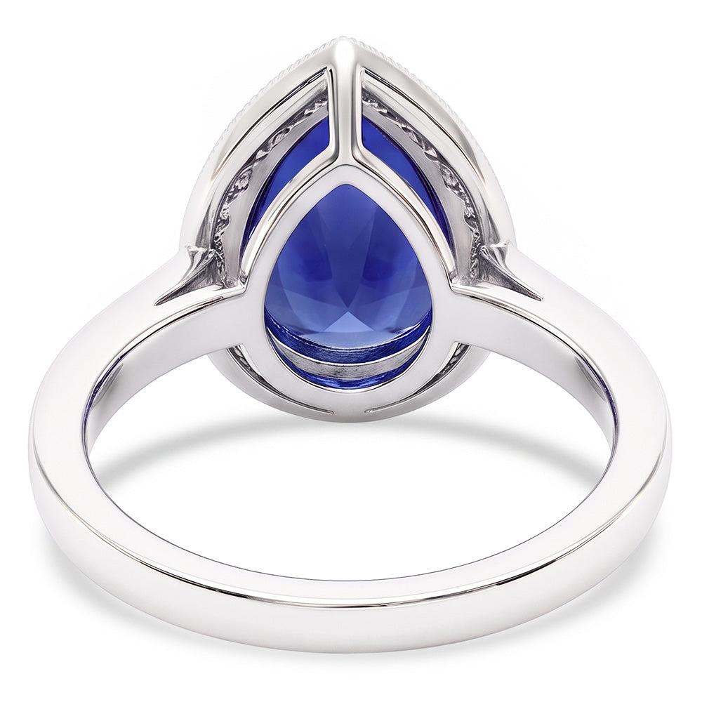 Halo White Gold Ring Pear Pave Set Natural Earth Mined Diamond ( Not Lab Grown ) Blue Sapphire 2.50 Carats