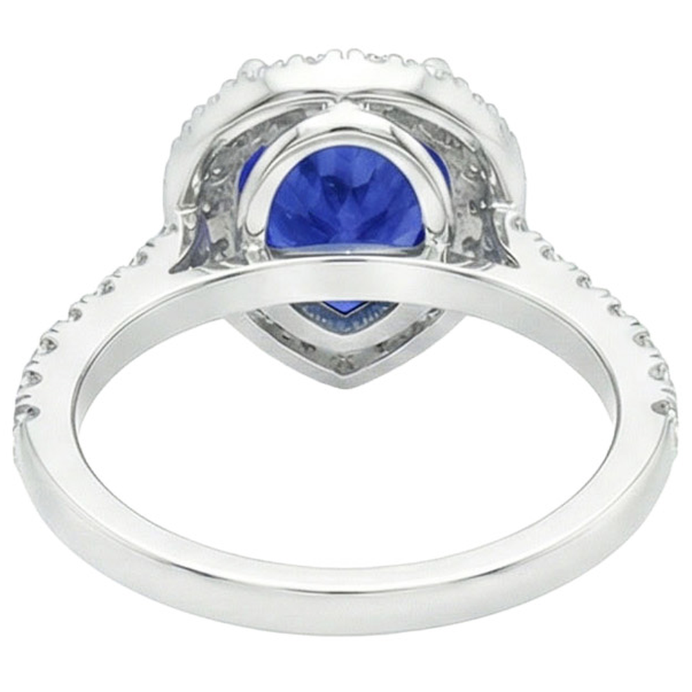Halo White Gold Ring Pear Sri Lankan Sapphire & Natural Earth Mined Diamond ( Not Lab Grown )s 6 Carats