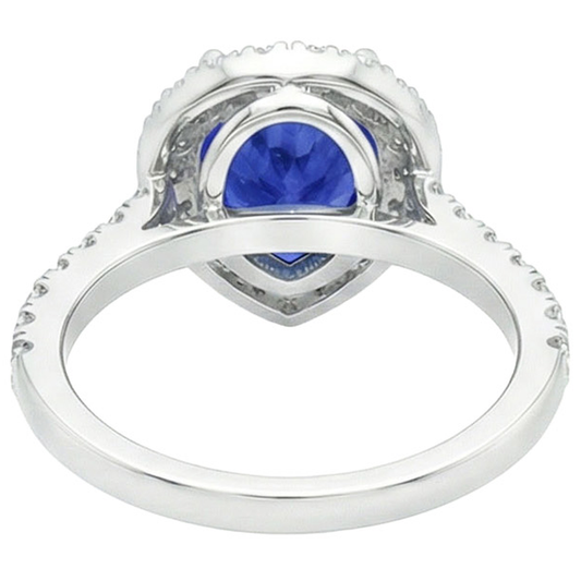 Halo White Gold Ring Pear Sri Lankan Sapphire & Natural Earth Mined Diamond ( Not Lab Grown )s 6 Carats