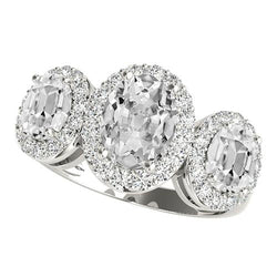 Halo 3 Stone Style Oval Old Cut Genuine Natural Earth Mined Diamond Ring 9.50 Carats White Gold