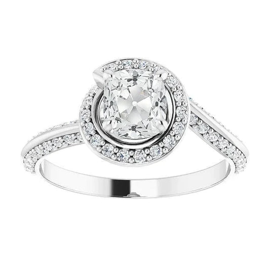 Halo Anniversary Ring Cushion Old Cut Natural Diamond Prong Set 6 Carats