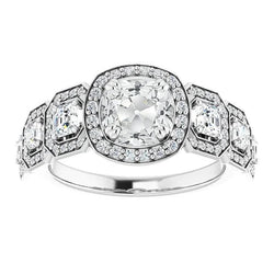 Halo Anniversary Ring Cushion Old Miner Natural Earth Mined Diamond 9.75 Carats White Gold