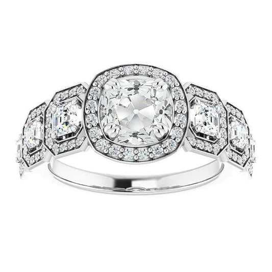 Halo Anniversary Ring Cushion Old Miner Natural Diamond 9.75 Carats White Gold