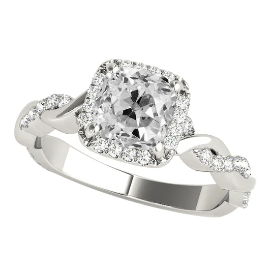 Halo Anniversary Ring Cushion Old Miner Natural Diamond Twisted Shank 6 Carats