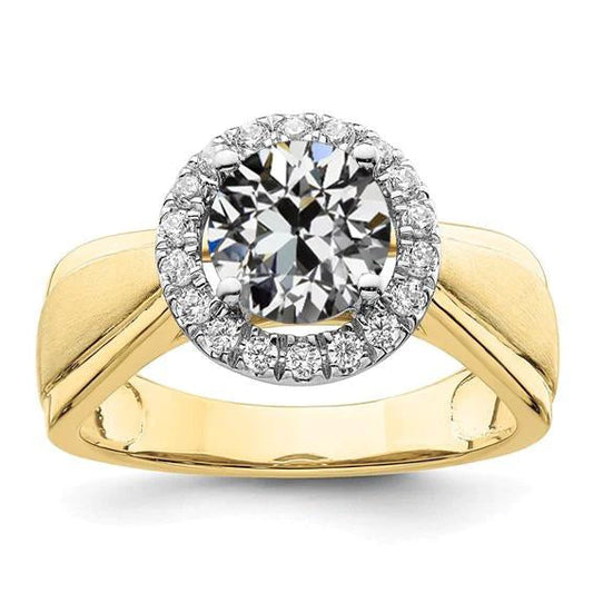 Halo Anniversary Ring Round Old Cut Genuine Diamond Tapered Shank 3.50 Carats
