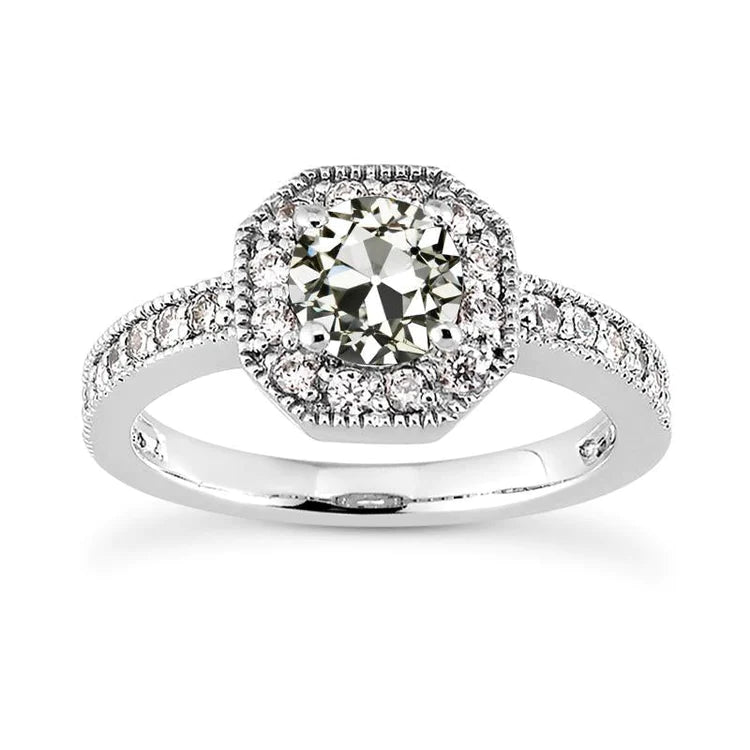 Halo Anniversary Ring Round Old European Genuine Diamond Milgrain 3.75 Carats