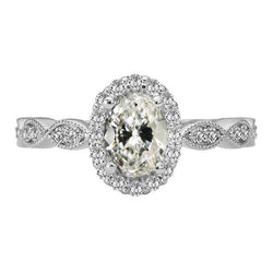 Halo Anniversary Ring Round & Oval Old Cut Natural Diamond Milgrain 5 Carats