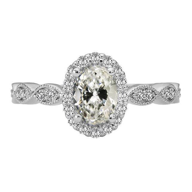 Halo Anniversary Ring Round & Oval Old Cut Natural Diamond Milgrain 5 Carats