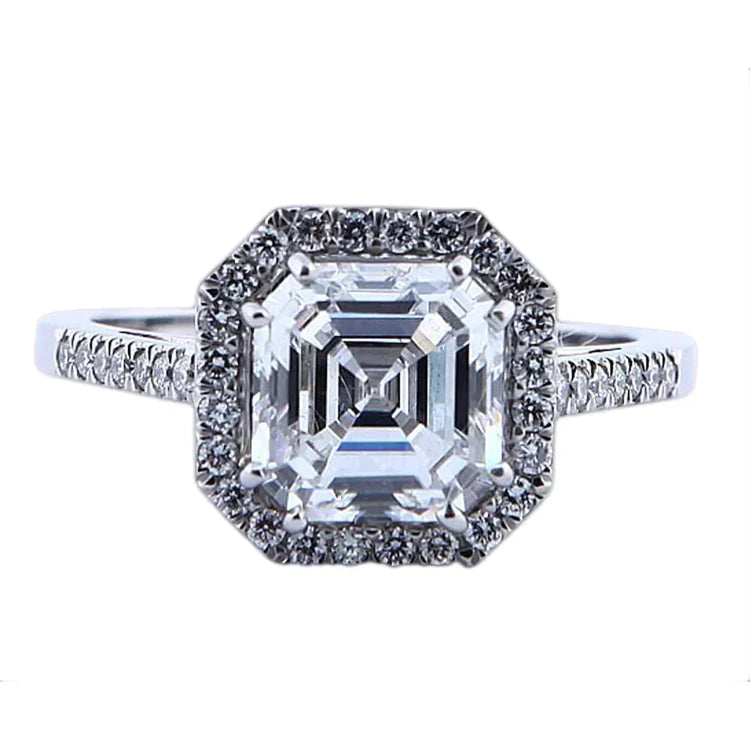 Halo Asscher Cut Genuine Diamond Ring