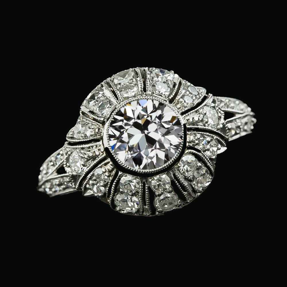 Halo Bezel Set Round Ring Old Mine Cut Real Diamonds Split Shank 4 Carats