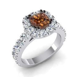 Halo Brown CVD Diamond Ring Cushion Cut Women's Jewelry