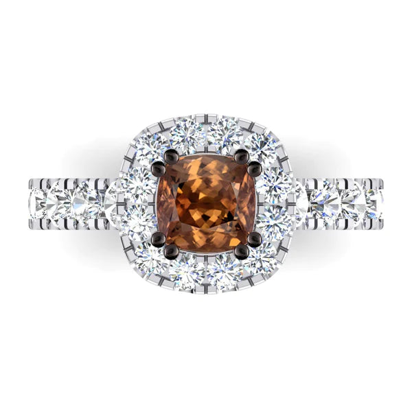 Halo Brown CVD Diamond Ring Cushion Cut Women's Jewelry