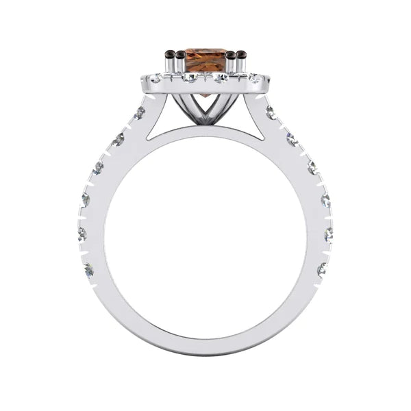 Halo Brown CVD Diamond Ring Cushion Cut Women's Jewelry