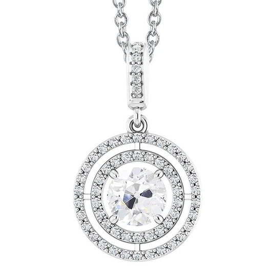 Halo Circle Real Diamond Pendant Round Old Mine Cut 3.50 Carats