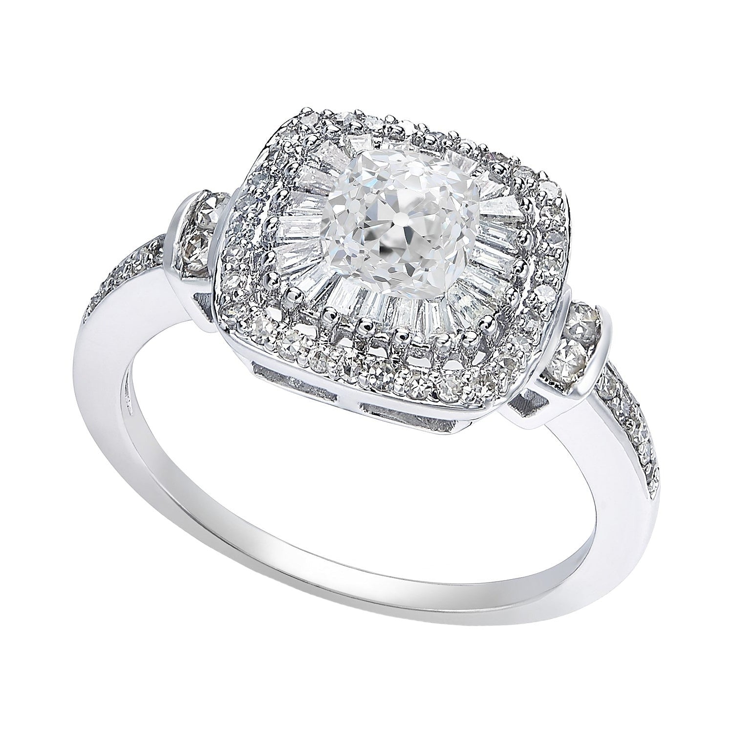 Halo Cushion Old Cut Baguette & Round Real Diamond Ring 4.75 Carats