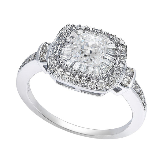 Halo Cushion Old Cut Baguette & Round Real Diamond Ring 4.75 Carats