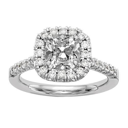 Halo Cushion Old Cut Genuine Diamond Engagement Ring With Accents 5.25 Carats