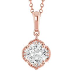 Halo Cushion Old Cut Genuine Diamond Pendant Slide 4 Carats Rose Gold Milgrain