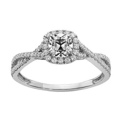 Halo Cushion Old Cut Real Diamond Ring Infinity Split Shank 3.75 Carats