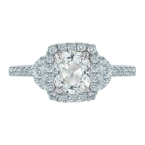 Halo Cushion Old Cut Round Real Diamond Ring 3.25 Carats White Gold 14K