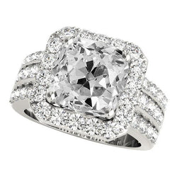 Halo Cushion Old Mine Cut Genuine Natural Earth Mined Diamond Ring Triple-Row Accents 11.50 Carats