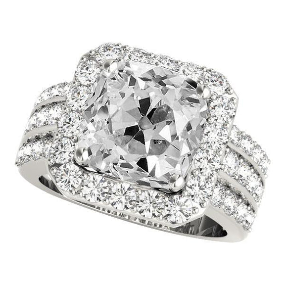 Halo Cushion Old Mine Cut Genuine Diamond Ring Triple-Row Accents 11.50 Carats