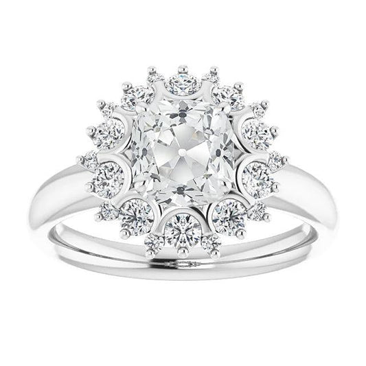 Halo Cushion Old Miner Genuine Diamond Ring Flower Style 7.50 Carats Jewelry