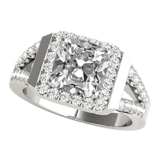 Halo Cushion Old Miner Natural Diamond Ring Prong Split Shank 7.50 Carats
