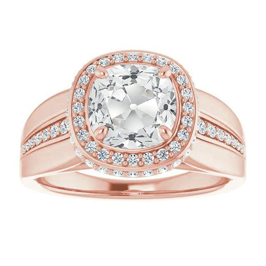 Halo Cushion Old Miner Natural Diamond Ring With Accents 8.25 Carats Rose Gold