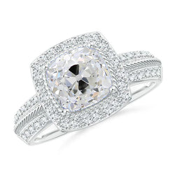 Halo Cushion Real Natural Earth Mined Diamond Ring Old Cut Jewelry 3.50 Carats Pave Set Accents