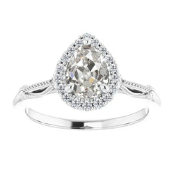 Antique Halo Ring – Fine Diamond 1.50 ct 14K White Gold