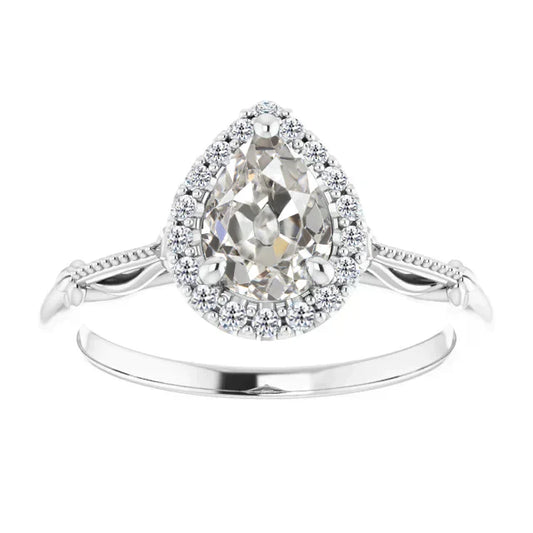 Old Mine Cut Fine Diamond ring in 14K White Gold – main view