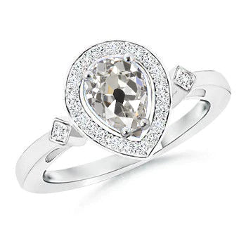 Halo Engagement Old Mine Cut Pear Real Diamond Ring 1.50 Carats