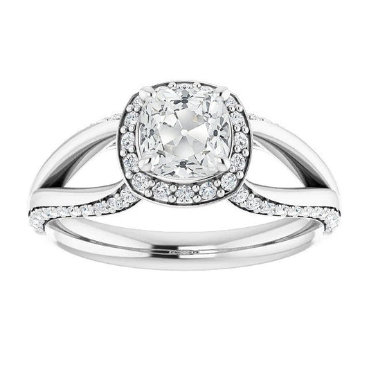 Halo Engagement Real Cushion Old Miner Diamond Ring Split Shank 7 Carats
