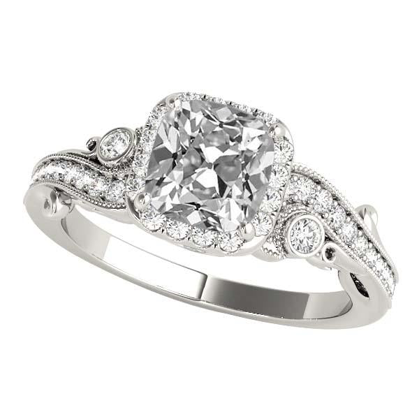 Halo Engagement Ring Cushion Old Miner Real Diamond 8 Carats Milgrain Shank