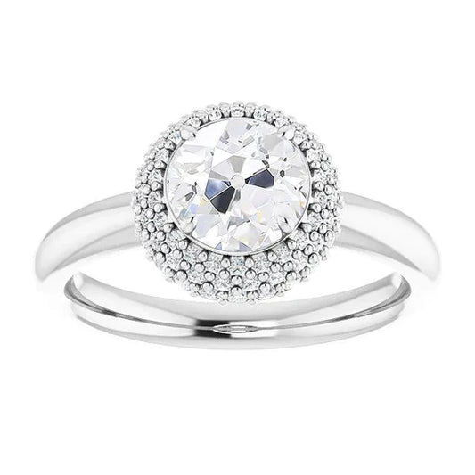 Halo Engagement Ring Old Cut Genuine Diamond Prong Setting 5 Carats 14K Gold